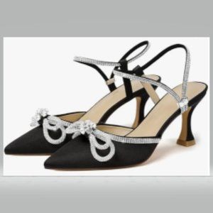 Women's Closed Toe Rhinstone Low Heel Slingback Pumps Size 6.5